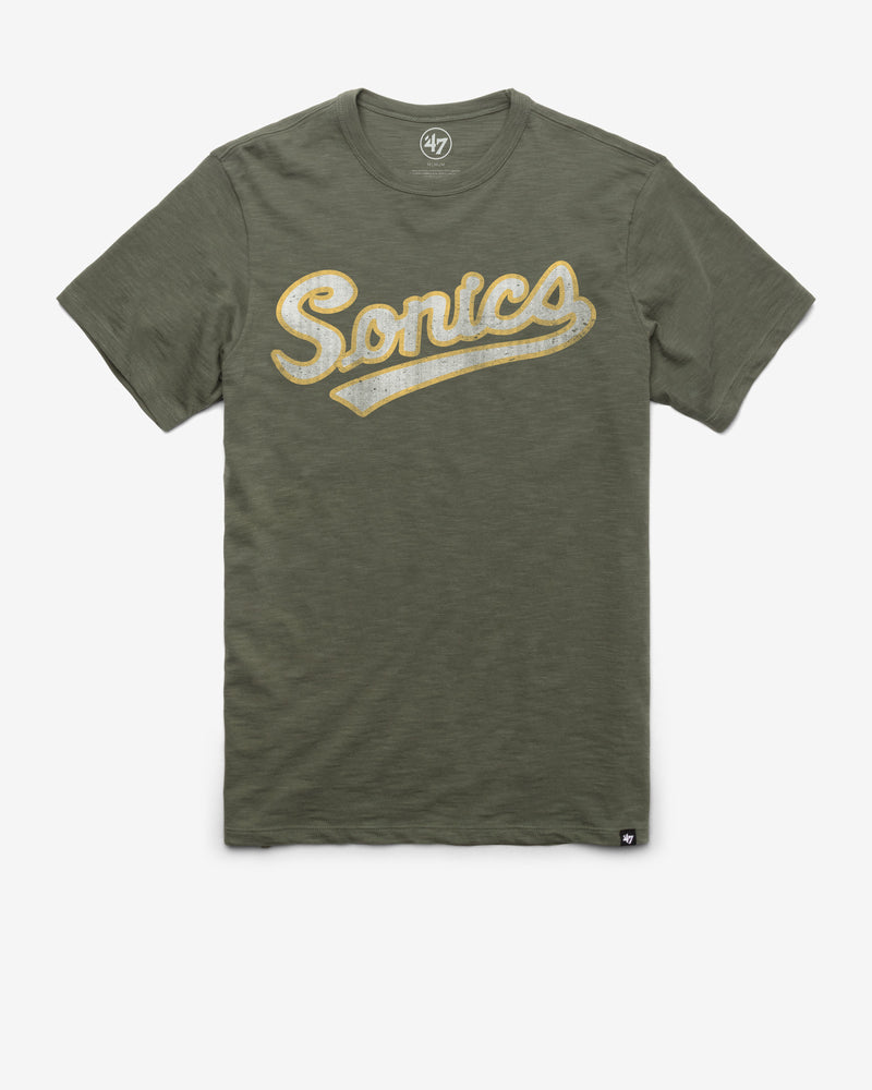 SEATTLE SUPERSONICS HARDWOOD CLASSICS GRIT WORDMARK '47 SCRUM TEE