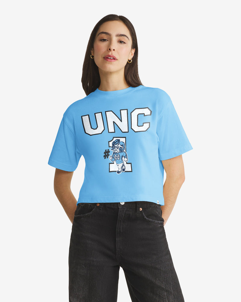 NORTH CAROLINA TAR HEELS UNC VINTAGE FIRST RANK '47 FOUNDATION CROP TEE WOMENS
