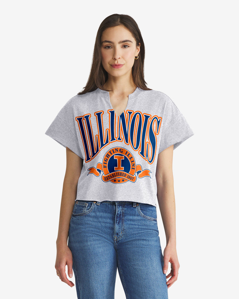 ILLINOIS FIGHTING ILLINI VINTAGE BANNERS OUT '47 OVERSIZED NOTCH NECK TEE WOMENS
